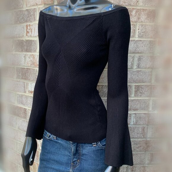Guess Off the Shoulder Caylee Ribbed Pull Over Sweater Sz S NWT - Picture 2 of 14